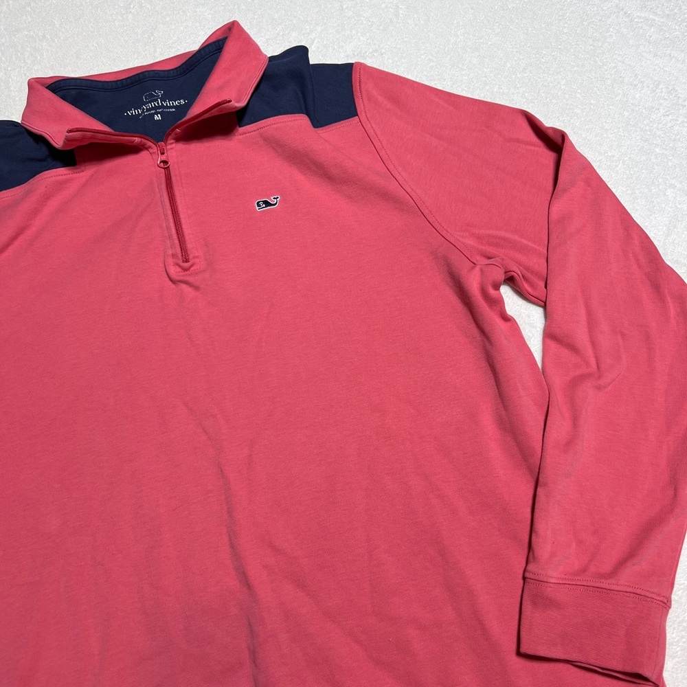 Vineyard Vines Pink and Navy 1/4 Zip Sweatshirt E3
